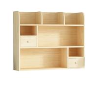Scaffale Scrivania con 2 Cassetti, Scaffale da Scrivania in Legno di Pino a 3 Livelli per Dormitorio, con Pannello Posteriore, Impedisce la Caduta Degli Oggetti, per Ufficio, Dormitorio(80cm/31in)