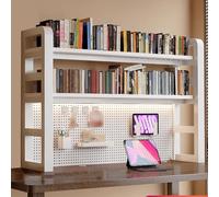 Scaffale Scrivania, Piattaforma Perforata Archiviazione a Strati Acciaio al Carbonio Rinforzato, Ripiano Scrivania Adatto per Dormitorio Casa Ufficio(White,60x25x130)