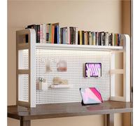 Scaffale Scrivania, Piattaforma Perforata Archiviazione a Strati Acciaio al Carbonio Rinforzato, Ripiano Scrivania Adatto per Dormitorio Casa Ufficio(White,80x25x73)