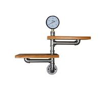 Scaffale sospeso a 2 ripiani, stile vintage, mensola decorativa da parete ad angolo, in stile retrò, con pip in ferro e legno argentato