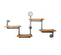 Scaffale sospeso a parete con tubo Sh 4 ripiani galleggianti - Vintage Meter Mensola decorativa da parete ad angolo con telaio in stile retrò con ferro e legno-acqua argento