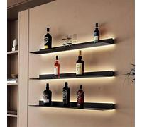 Scaffale sospeso da parete, libreria a parete, portabottiglie a parete, libreria in metallo con luce a LED per soggiorno