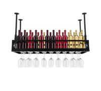 Scaffale sospeso da soffitto, 100 cm, per bottiglie di vino e bicchieri | montaggio a soffitto, in ferro, nero, design industriale, 9 guide per 27 bicchieri, altezza regolabile 35-55 cm, per cucina