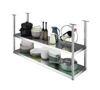 Scaffale sospeso in acciaio 304, da parete/soffitto, per cucina, pentole, padelle, con portabottiglie di vino, mensola decorativa moderna per cucina (80 x 35 x 80 cm)