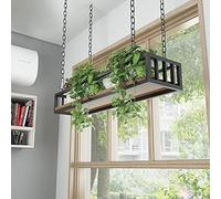 Scaffale sospeso per piante da soffitto con catena in ferro e fondo in legno, espositore sospeso per cucina e portabottiglie
