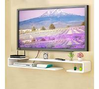 Scaffale sospeso per TV a parete, libreria moderna bianca per soggiorno e camera da letto, contenitore per set top box, router e console multimediale (100-105 cm)