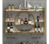 Scaffale sospeso per vino, da parete, stile industriale, con supporto per bicchieri, per decorare la casa, in metallo moderno, espositore per vino (oro, 100 x 15 x 80 cm)