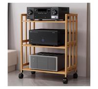 Scaffale stereo in bambù con ruote, altezza regolabile, grande capacità, supporto audio multimediale, 3 ripiani, mobile ad angolo per video, TV, lettore DVD, mobiletto per casa e supermercato (W-70 cm