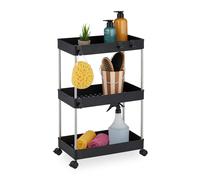 Relaxdays Mobile Salvaspazio, Scaffale su Ruote con 3 Ripiani, Carrello per Bagno e Cucina, 62 x 41,5 x 23,5 cm, Nero