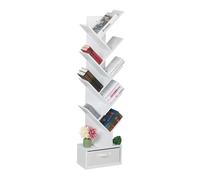 Relaxdays Scaffale Libreria, Mobile Stretto da Terra con 9 Ripiani ad Albero per Libri, CD e Dvd, 146x38x22 cm, Bianco, Tessuto Non Tessuto, Fibra di Legno, Cartone