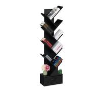Relaxdays Scaffale Libreria, Mobile Stretto da Terra con 9 Ripiani ad Albero per Libri, CD e Dvd, 146x38x22 cm, Nero