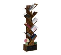Relaxdays Scaffale Libreria, Mobile Stretto da Terra con 9 Ripiani ad Albero per Libri, CD e Dvd, 146x38x22 cm, Marrone, Fibra di Legno, Cartone, Tessuto Non Tessuto