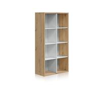 Scaffale verticale o orizzontale a 8 vuoti, libreria, sistema di stoccaggio, modello Noa, finitura in colore rovere Nodi e bianco Artik, dimensioni: 71,5 cm (lunghezza) x 137 cm (altezza) x 33 cm (fondo)