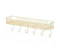 Scaffali da bagno montati a parete con 5 ganci, portaoggetti galleggianti in acciaio inossidabile per bagno e cucina, cassy doccia a risparmio spaziale senza trapasto, finitura oro/nero, grandi