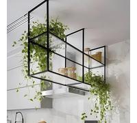 Scaffali da soffitto a 2 livelli, portabottiglie con ripiani in acrilico,struttura in ferro battuto bianco/nero, mensola decorativa da parete, portavasi per piante e fiori, per bar(Nero,150x30x80cm)