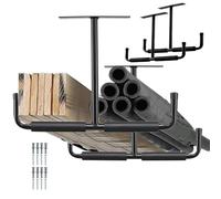 Scaffali da soffitto per garage - Scaffale a soffitto | Set di ganci per garage a forma di T, robusti ganci in acciaio, 2 portabici da soffitto per biciclette, scale, attrezzature