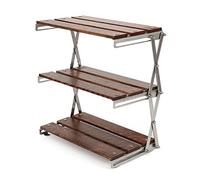 Scaffali da tavolo da picnic portatili, Scaffale pieghevole in legno per esterni con borsa per il trasporto, Tavolo pieghevole senza installazione, Scaffale a 3 livelli per la conservazione della cuci