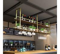 Scaffali galleggianti del soffitto - Porta di vino sospeso, porta in legno in legno massiccio con ferro battuto a soffitto, rastrelliera da cucina multifunzionale sospesa, portabiamine europea