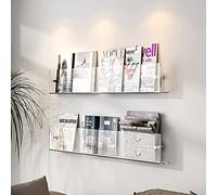 Scaffali galleggianti in acrilico, confezione da 2, portariviste da parete, libreria da bagno e porta opuscoli, per casa e ufficio