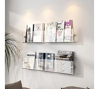 Scaffali galleggianti in acrilico trasparente, confezione da 2 portariviste da parete, ideale per casa e ufficio, elegante libreria da bagno e porta opuscoli per esposizione