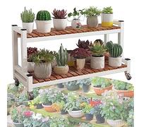 Scaffali in metallo per piante a 2 e 3 ripiani, con ruote, scala da giardino, per uso interno ed esterno, 80/100/120 cm, espositore per piante in bianco e nero