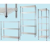 SCAFFALI 'MANHATTAN' IN ACCIAIO CROMATO CON PIEDINI O RUOTE BRIXO