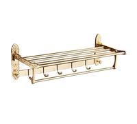 Scaffali per il bagno Portasciugamani con barra portasciugamani e 7 ganci, mensola portasciugamani pieghevole da 19,6" con squisita decorazione intagliata, supporto da parete for riporre gli asciugama
