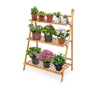 Scaffali per piante a 3 livelli, espositore per fiori pieghevole con scaletta decorativa per fiori di bambù, per balcone interno, soggiorno, decorazione da giardino, 70 x 40 x 96 cm(Colore del legno)