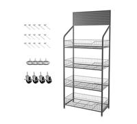 Scaffali portaoggetti a 4 ripiani da pavimento per snack con ruote, espositore da appendere per panetteria e cucina