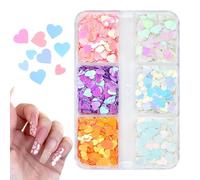 Scaglie Per Unghie | 6 Griglie Adesivi Glitter Cuori San,Arte Acrilica per Unghie Olografica Coriandoli Manicure Creatività per Donne e Ragazze
