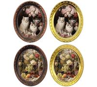 Scala 1/12 Decorazione Casa di Bambola Ferro Cornice In Miniatura Con Gatti E Rose Opere D'arte Pittura A Olio Foto 4PCS Pittura In Miniatura Realistica