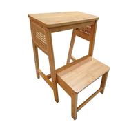 Scala a 2 gradini in legno, design 2 in 1, sgabello pieghevole, scala a pioli leggera e portatile con ampio pedale antiscivolo per casa e ufficio(Natural)