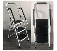 Scala a 3 gradini, corrimano di sicurezza, in acciaio resistente, pieghevole, portatile, con tappetino in gomma antiscivolo, carico 150 kg.
