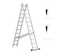 Scala a sfilo a 2 rampe StablePro, gradini 2x11 in alluminio, allungabile, 3 posizioni, altezza massima di lavoro 5,78 m, 5 anni di garanzia, Hostrom