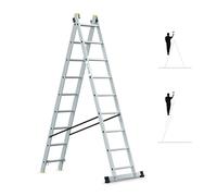 Scala a sfilo a 2 rampe StablePro, gradini 2x9 in alluminio, allungabile, 3 posizioni, altezza massima di lavoro 5,02 m, 5 anni di garanzia, Hostrom
