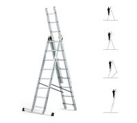 Scala a sfilo a 3 rampe StablePro, gradini 3x8 in alluminio, allungabile, 6 posizioni, altezza massima di lavoro 5,05 m, 5 anni di garanzia, Hostrom