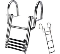 Scala da bagno a 4 livelli, scaletta da bagno, pieghevole, in acciaio inox, telescopica, a 4 livelli, con manici e pedale largo, per la marina