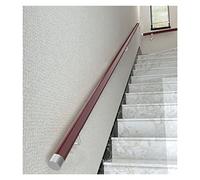 Scala da interni rossa da 2,7 m con staffe argentate, ringhiera rotonda in legno antiscivolo per corridoi e corridoi, binario di supporto sicuro per anziani e bambini