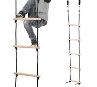 Scala della Corda, 5 gradini per Bambini all'aperto Scala Corda in Gambo in Legno Set con Cinghie Ganci al carabinatore per Il Gioco Esterno Interno
