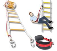 Scala di Emergenza da 3 a 4 Piani 10 m con Moschettoni e Imbracatura di Sicurezza | Scala a Fune di Salvataggio - Pioli Antiscivolo | Scaleta di Corda per Salvare