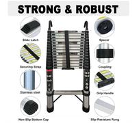 Scala di estensione telescopica da 4,4 m/5 m con 2 ganci rimovibili, robusta standard EN131 in acciaio inossidabile, capacità di carico di 150 kg