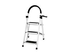 Scala domestica a 3 gradini, scala pieghevole a 3 gradini, con pedale antiscivolo, scala stabile in acciaio, piedini antiscivolo, 104 x 57 x 41,5 cm, colore: bianco
