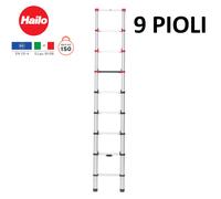 Scala estensibile telescopica in alluminio Hailo 9 pioli portata 150 Kg.