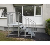 Scala esterna in acciaio 2-6 gradini con pianerottolo 100x100 cm zincato alte...