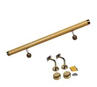 Scala impermeabile antiscivolo in PVC per gradini esterni e interni, 2,4 m, color legno, con supporto da parete dorato, supporto sicuro per anziani e bambini