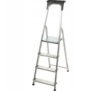 KADAX Scala Pieghevole in Alluminio, Scaletta con Ripiano Portaoggetti, Gradini Antiscivolo e Piattaforma Ampia, Supporta Fino a 125 kg (4 Gradini)