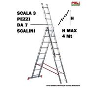SCALA IN ALLUMINIO MARCHETTI PROFESSIONALE 3 TRONCHI, 7 GRADINI ALLUNGABILE 4,30