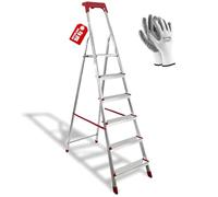 Scala in Alluminio Martina 3/4/5/6/7/8 Gradini Leggera Portatile Scaletto con Vaschetta Portaoggetti Pieghevole Robusta Salvaspazio portata 150 kg made in Italy certificata EN131 (5+1)