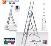 Scala in ALLUMINIO TELESCOPICA 7+7+7 Gradini FACAL trasformabile H 202-516 CM