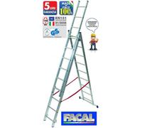SCALA IN ALLUMINIO TRIPLICE TELESCOPICA FACAL 3 RAMPE X 11 GRADINI MT. 7,06